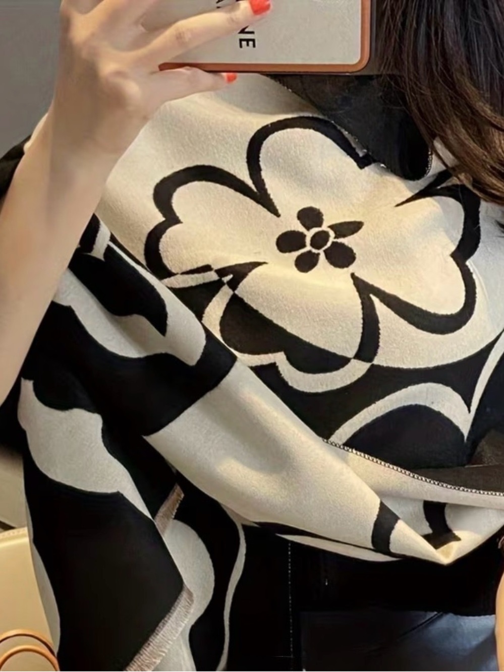 Black & Cream Floral Shawl